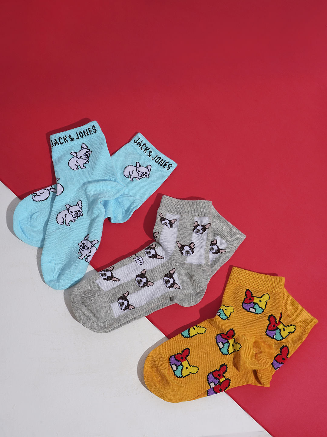 Boys Pack Of 3 Jacquard Printed Socks