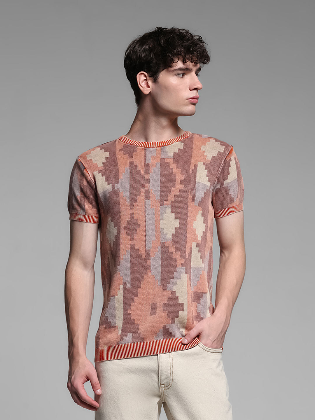 BROWN PRINTED T-SHIRT
