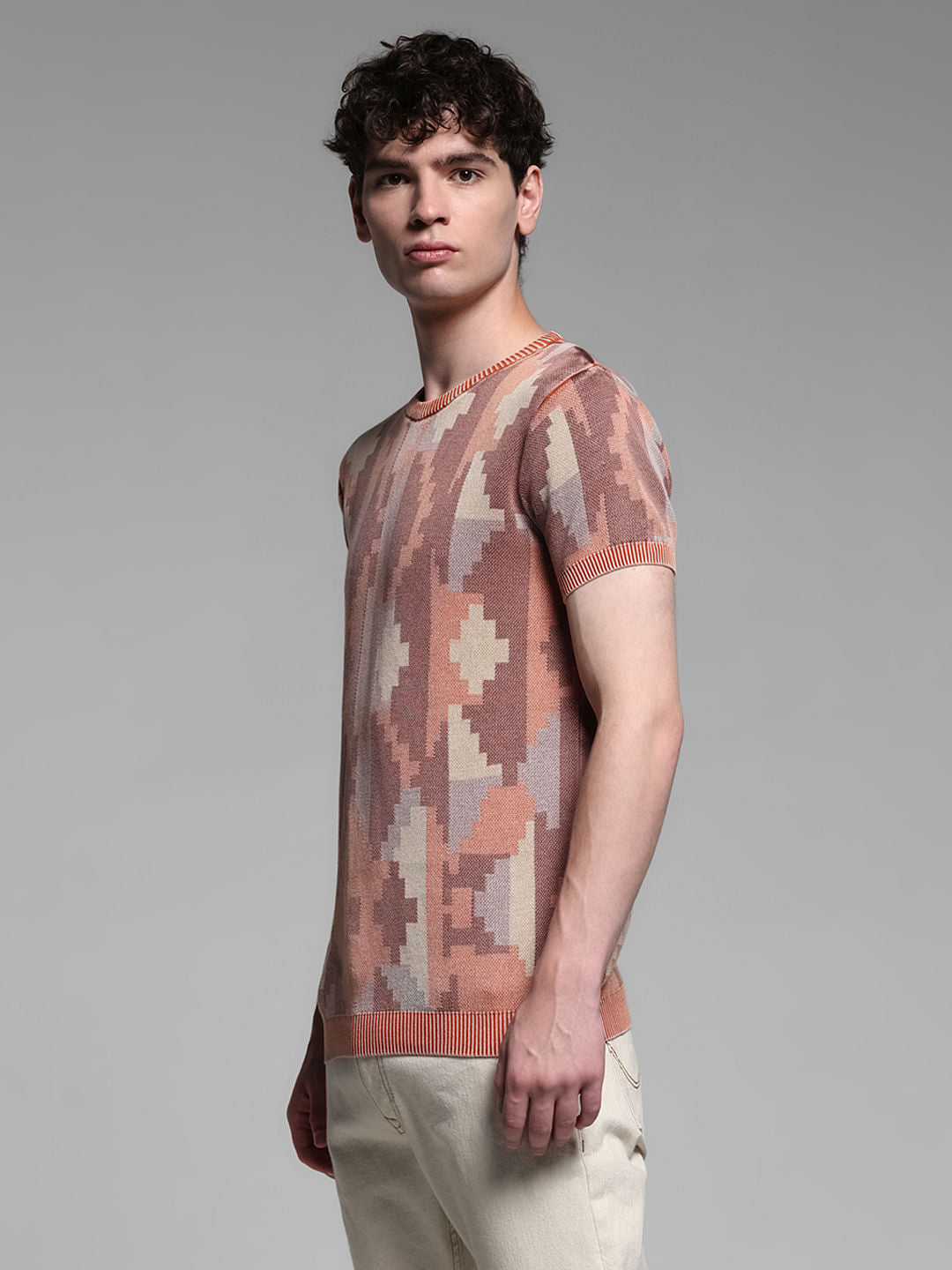 BROWN PRINTED T-SHIRT
