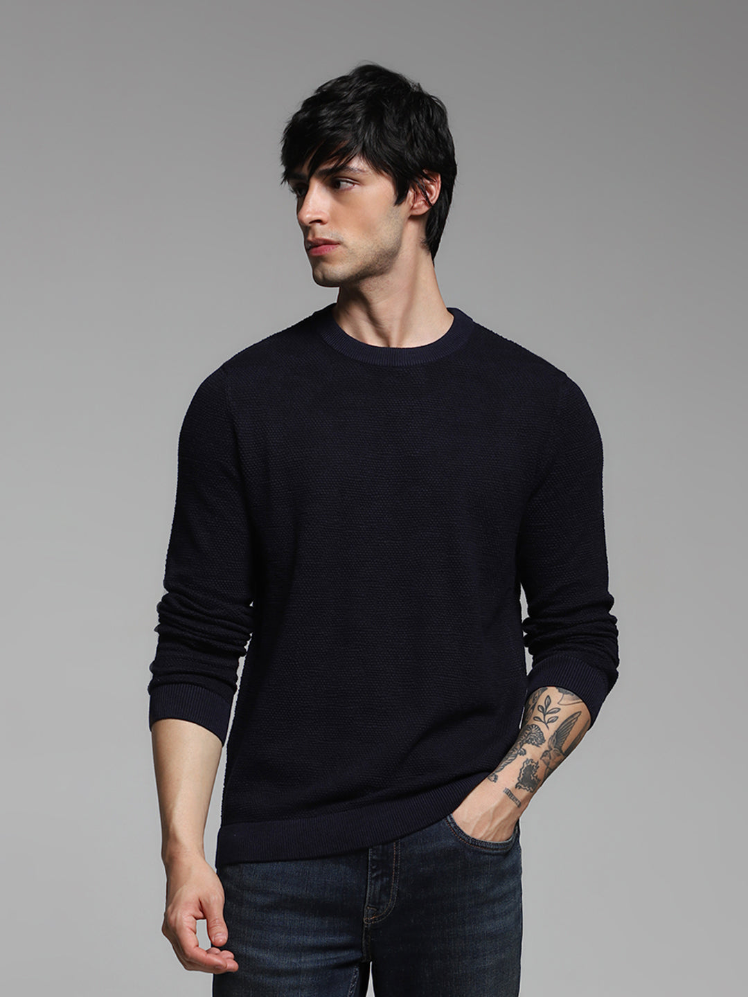 Navy Blue Jacquard Pullover - XXL