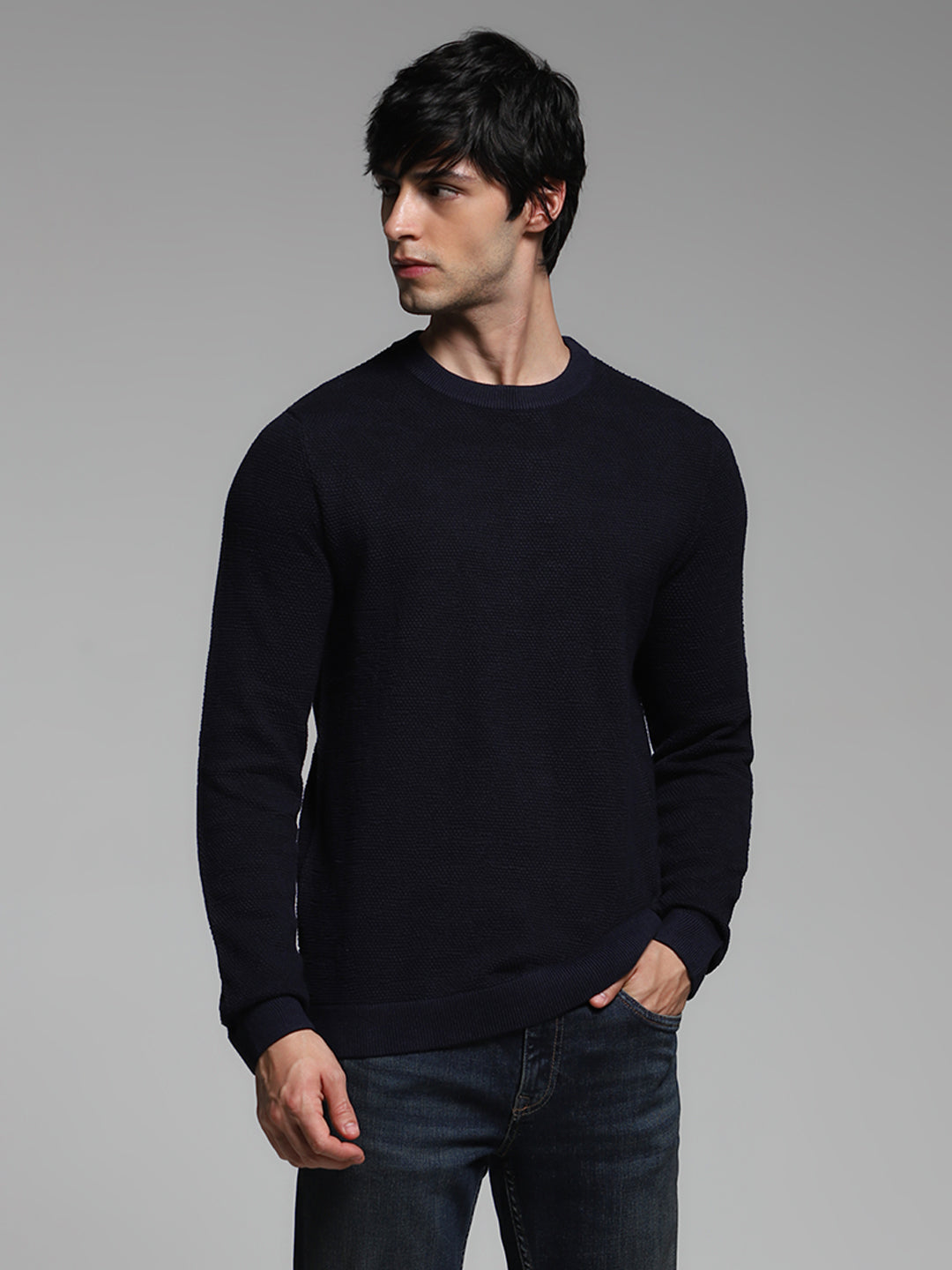 Navy Blue Jacquard Pullover