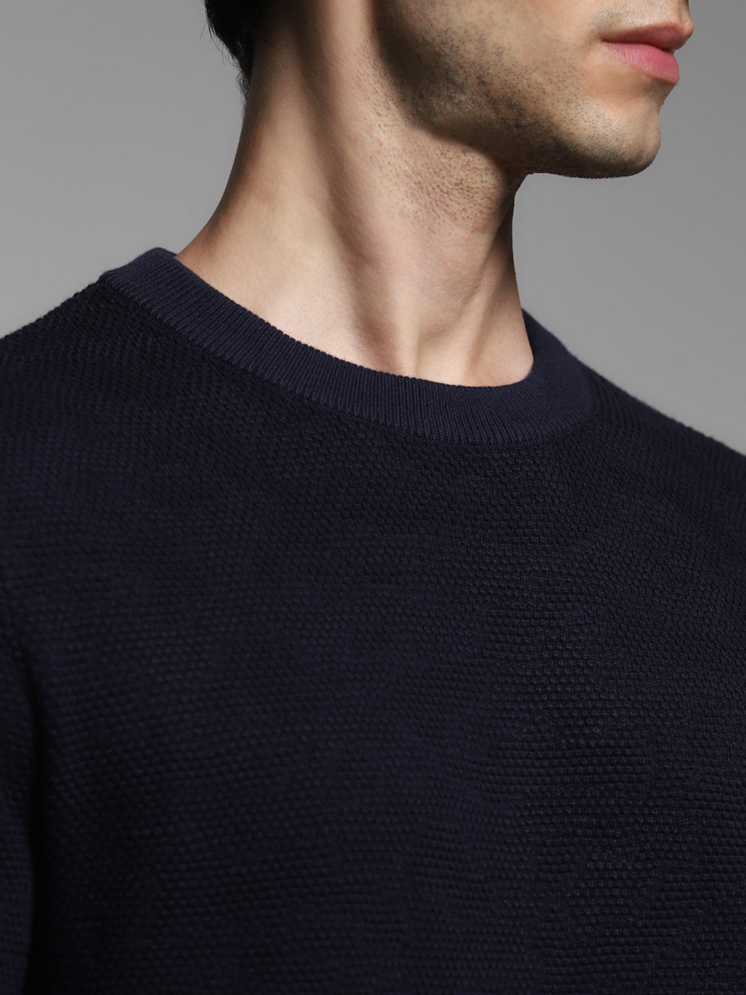 Navy Blue Jacquard Pullover