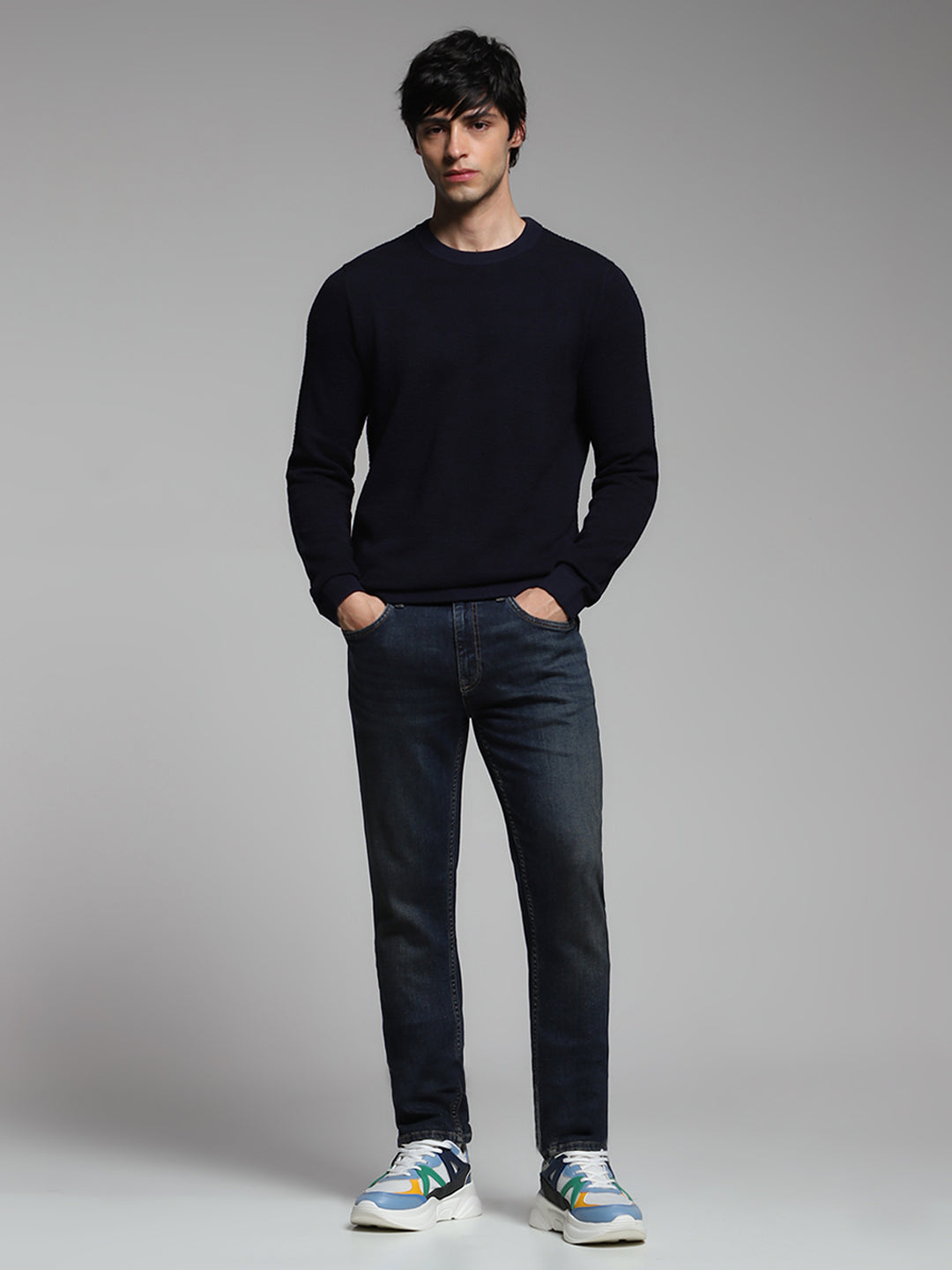 Navy Blue Jacquard Pullover
