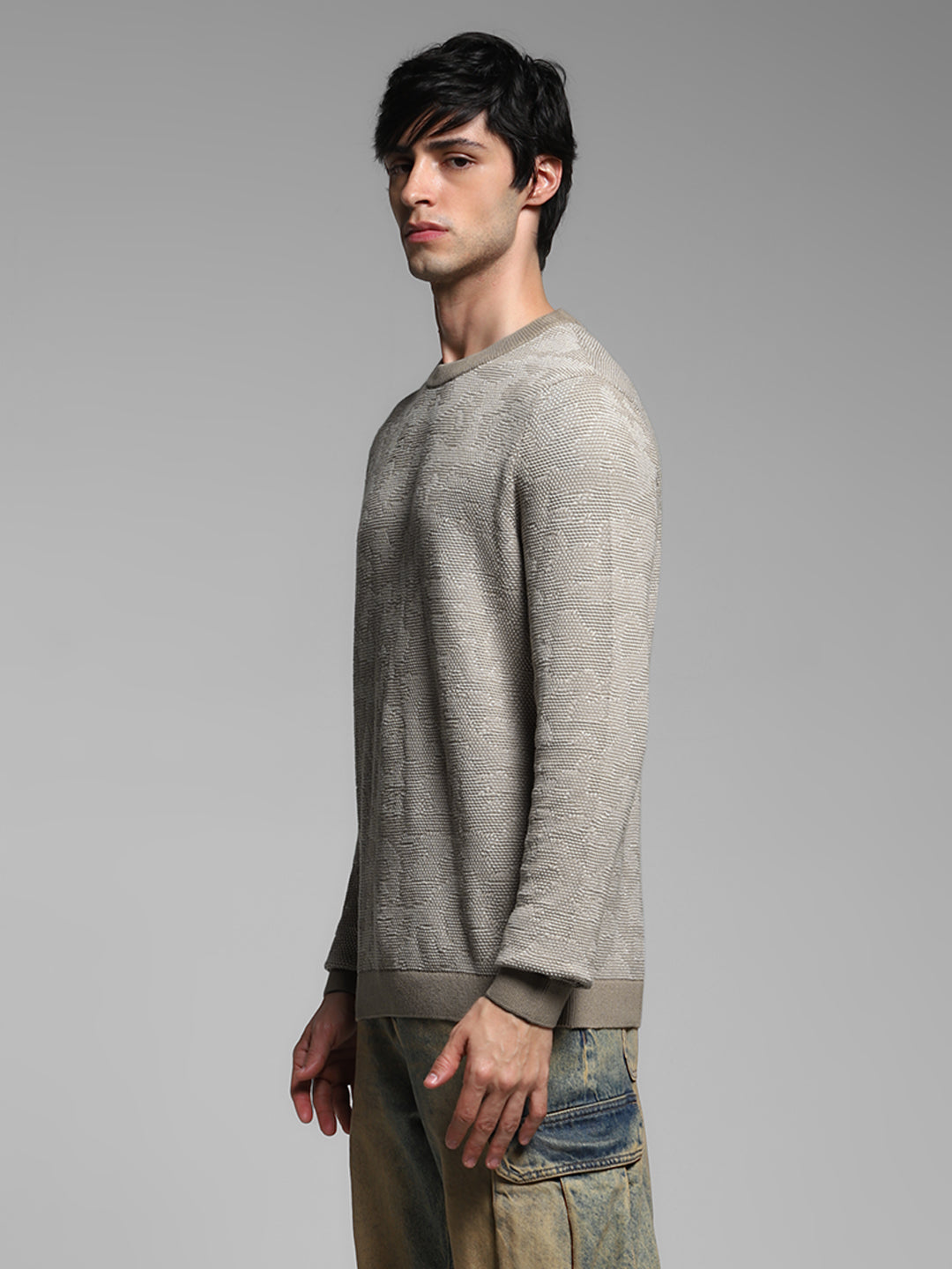 Beige Jacquard Pullover