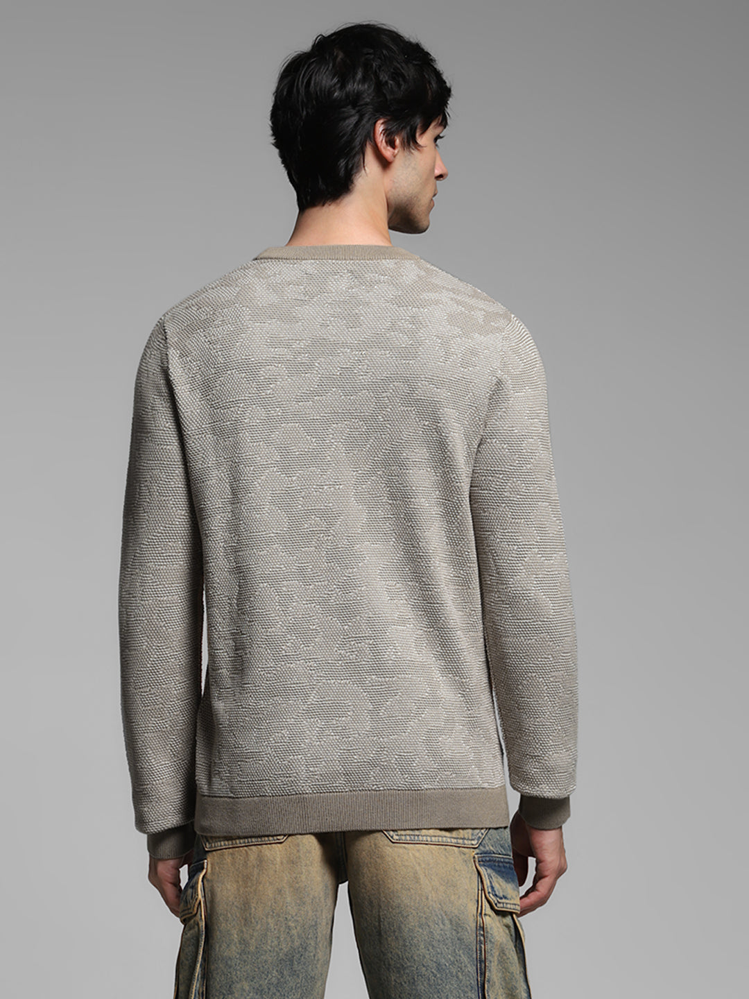 Beige Jacquard Pullover