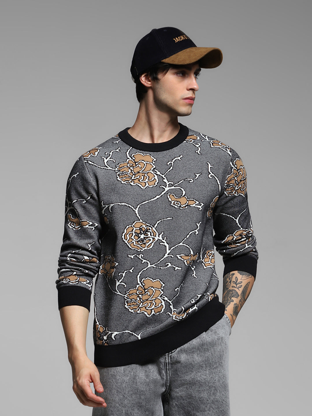 Black Printed Jacquard Pullover