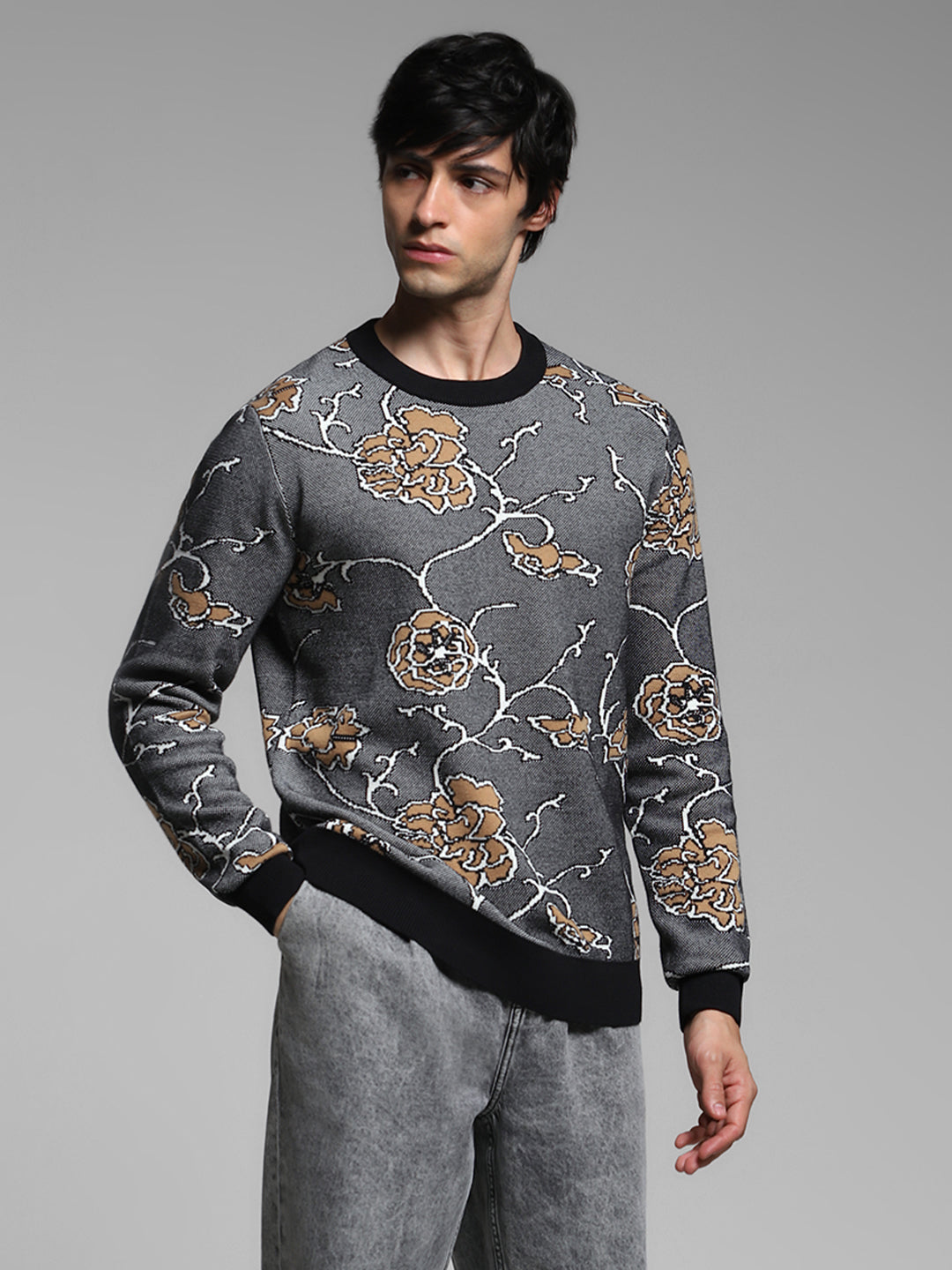 Black Printed Jacquard Pullover