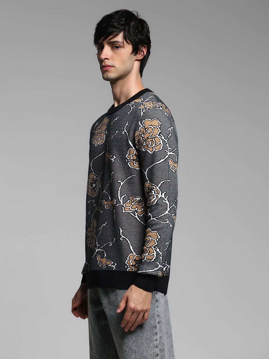 Black Printed Jacquard Pullover