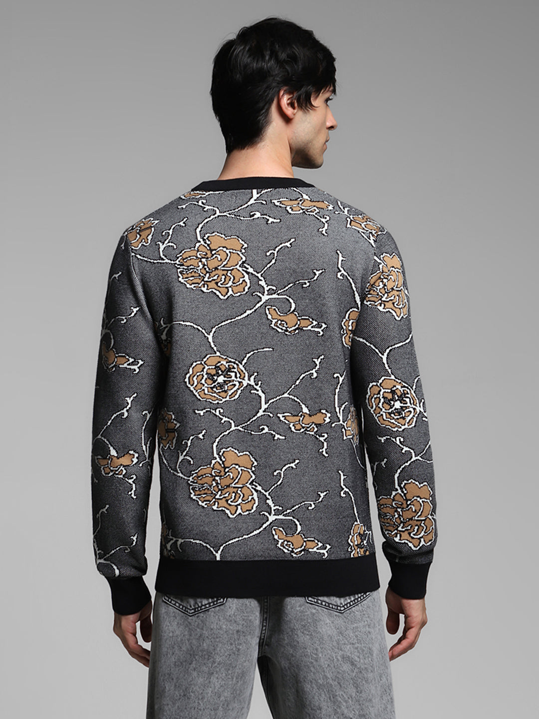 Black Printed Jacquard Pullover