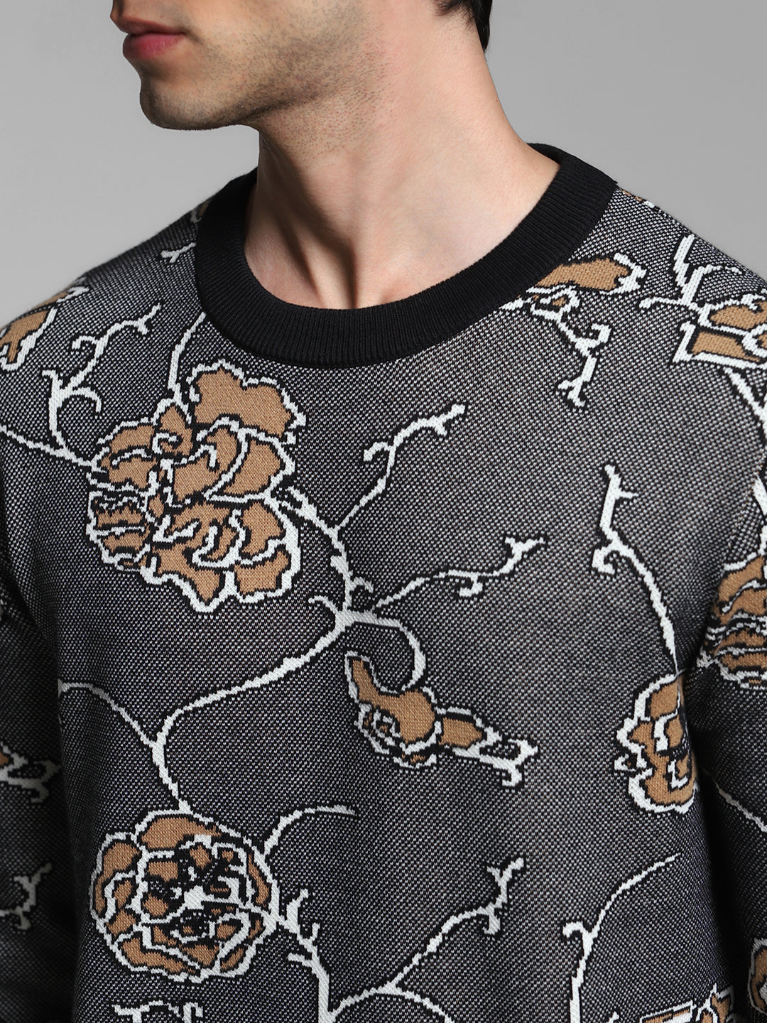Black Printed Jacquard Pullover