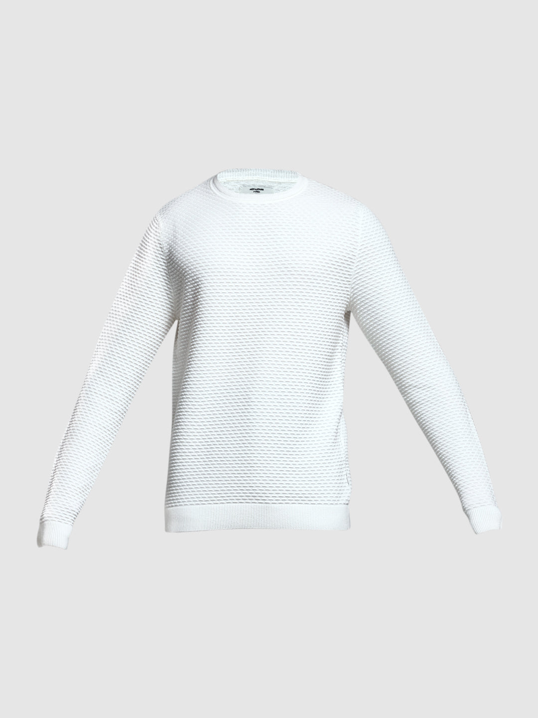White Textured Crew Neck Pullover