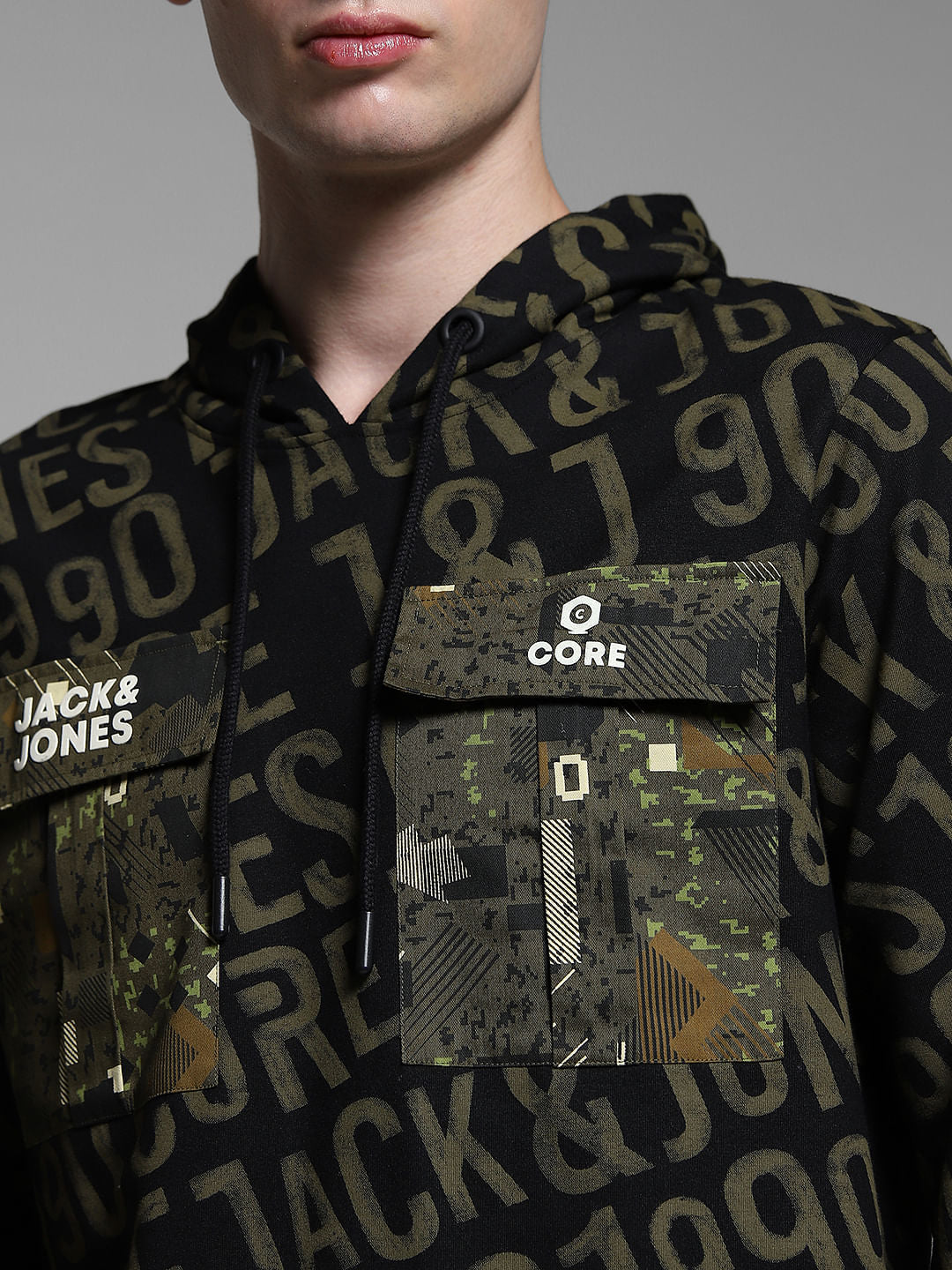 Bronze Green Printed Hooded Sweatshirt