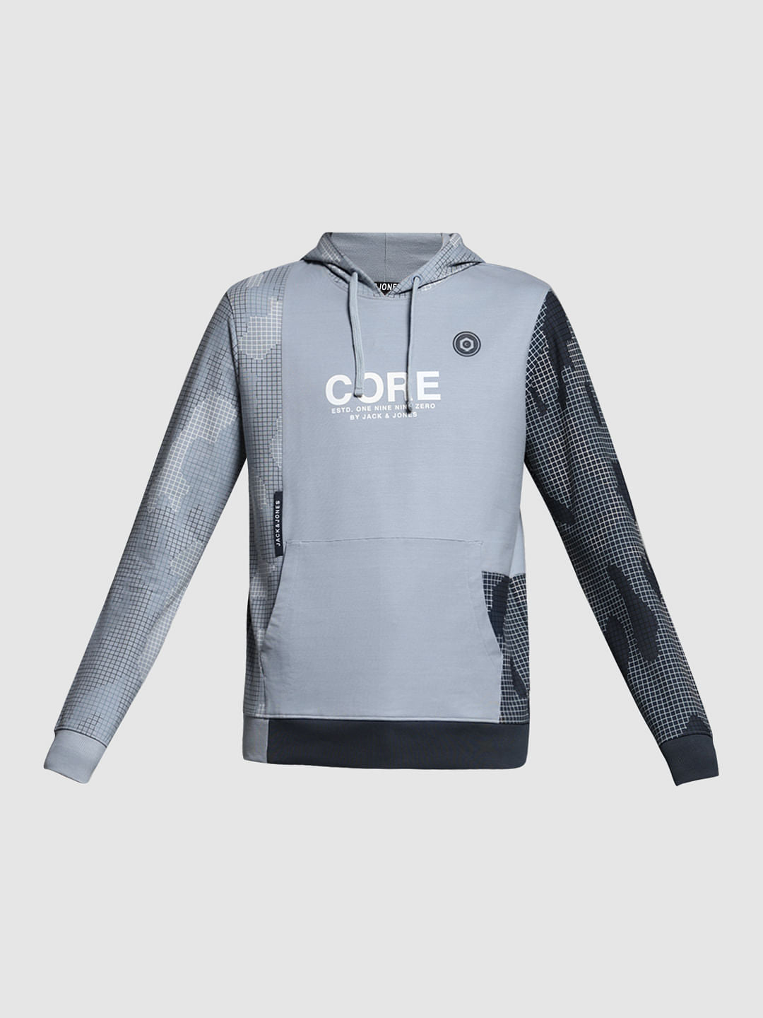 GREY HOODED LOGO PRINT SWEATSHIRT