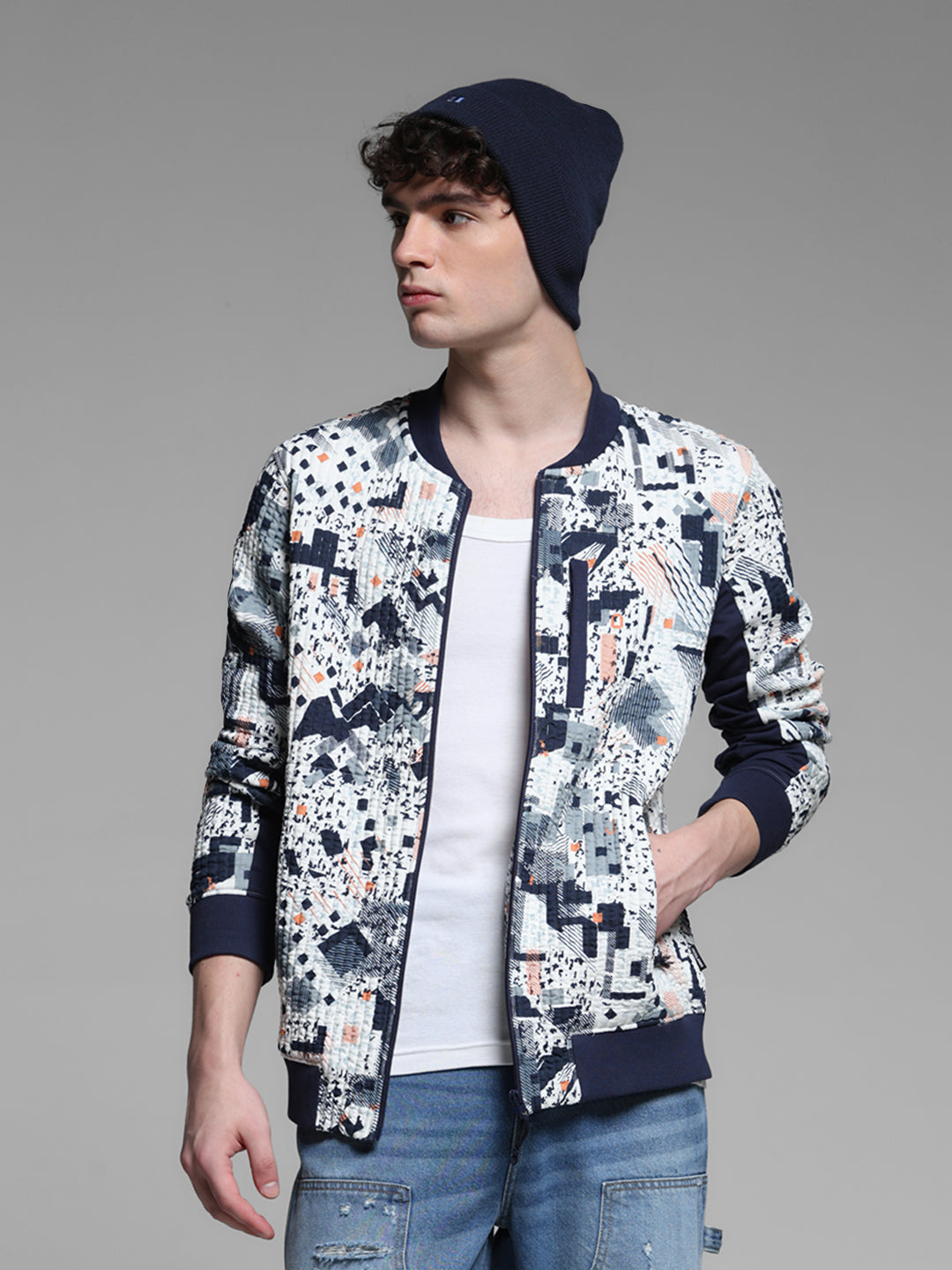 White Printed Sweat Jacket - S