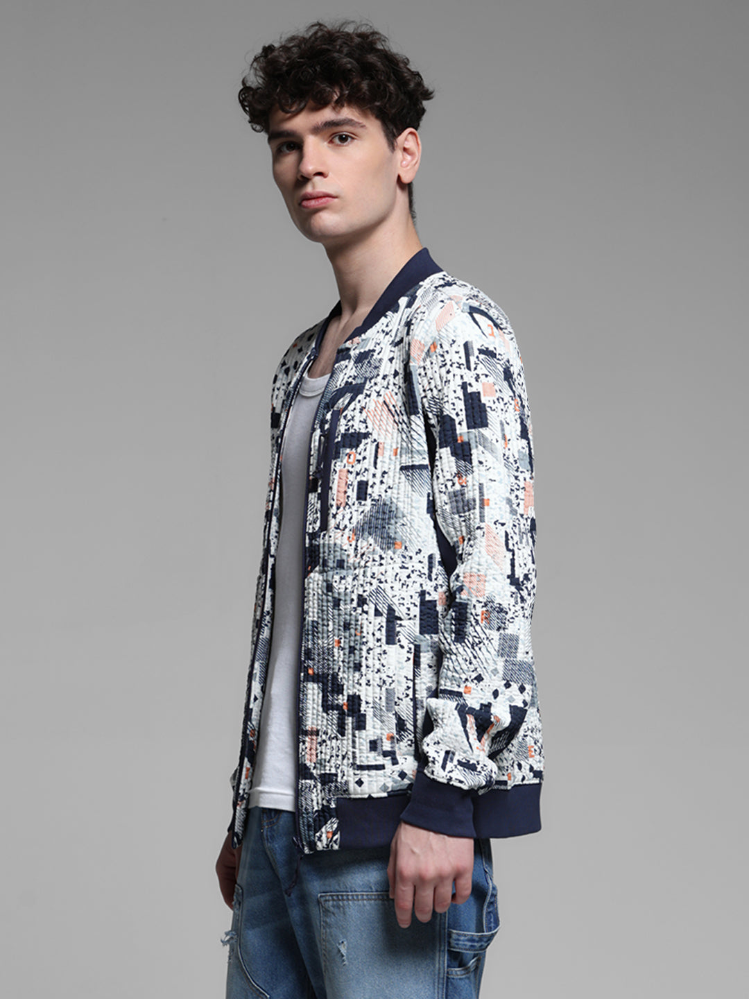 White Printed Sweat Jacket