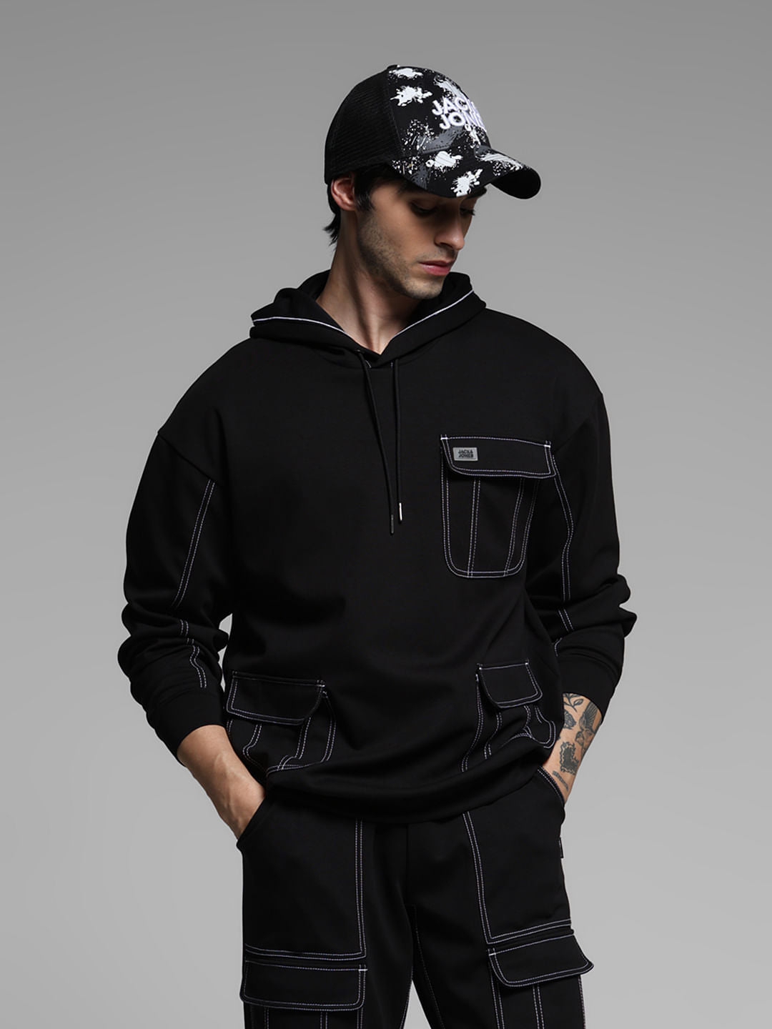 Black Contrast Stitch Co-ord Set Sweatshirt - S