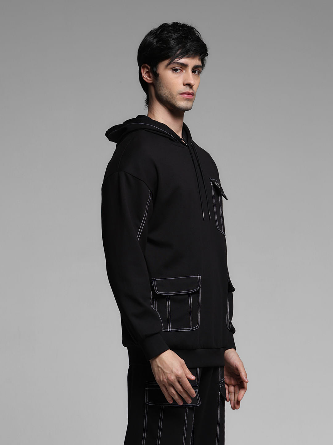 Black Contrast Stitch Co-ord Set Sweatshirt