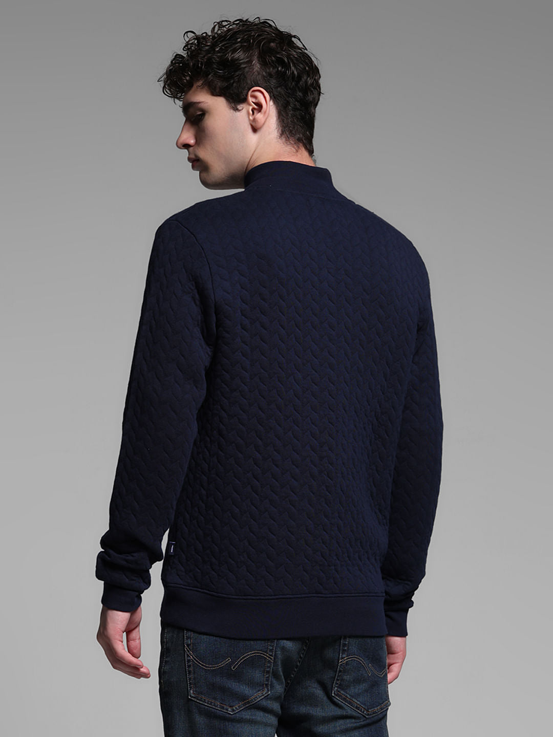 BLUE CASUAL ZIPPER JACKET