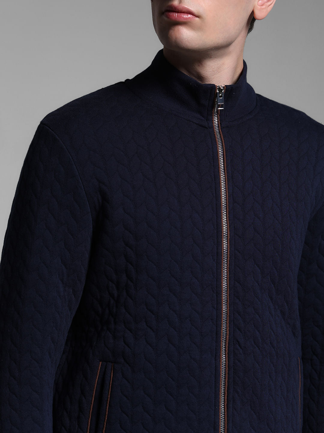 BLUE CASUAL ZIPPER JACKET