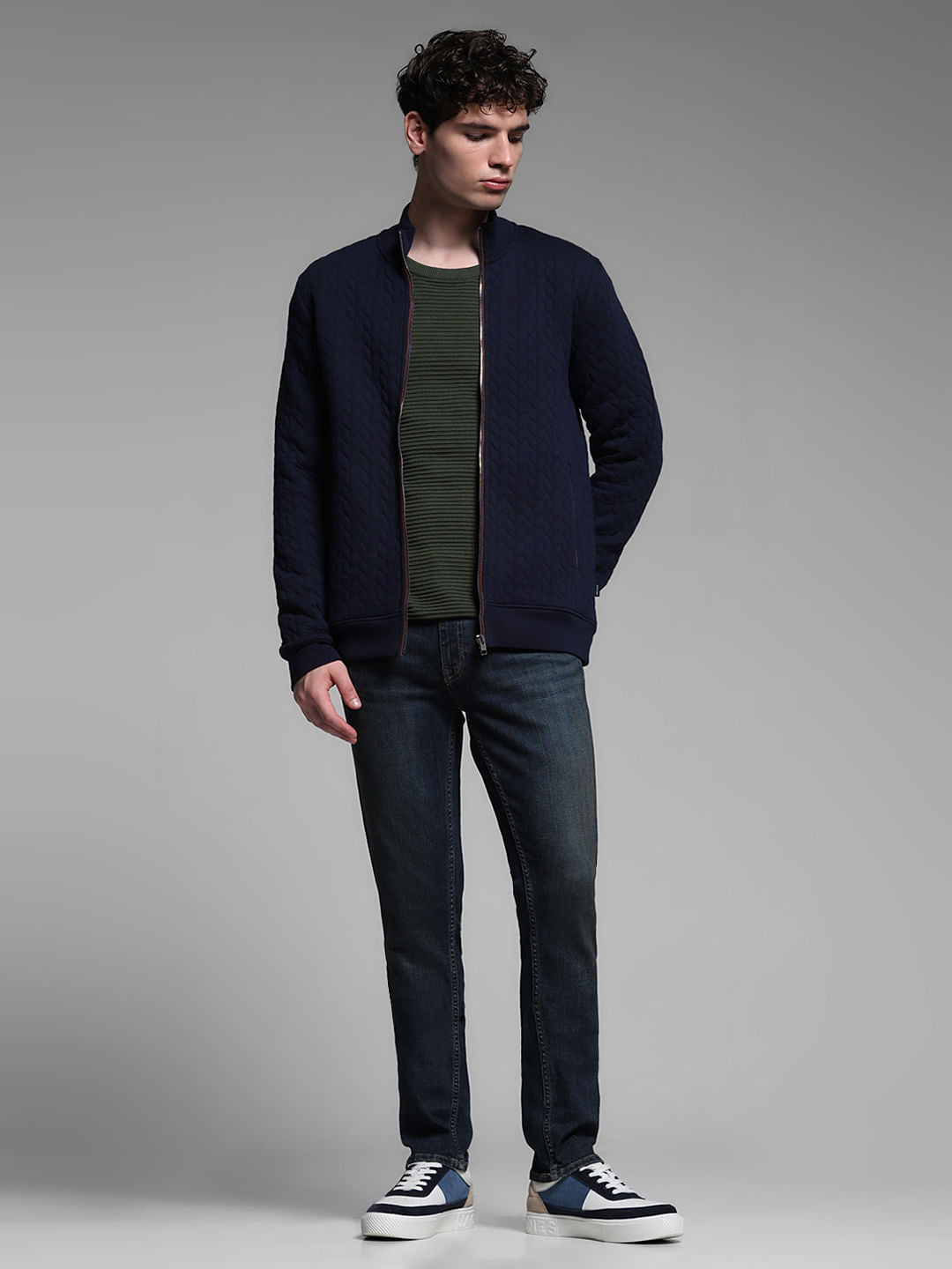 BLUE CASUAL ZIPPER JACKET