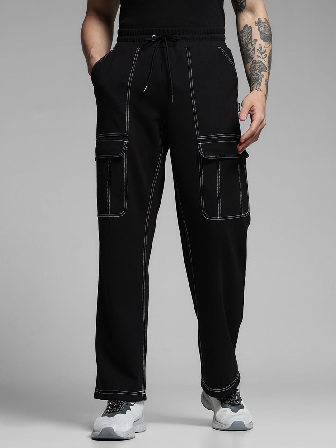 Black Contrast Stitch Co-ord Set Sweatpants - S