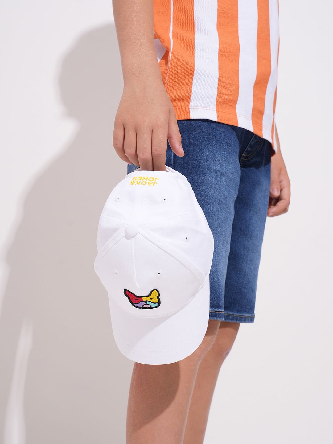 Boys White Printed Cotton Cap - M