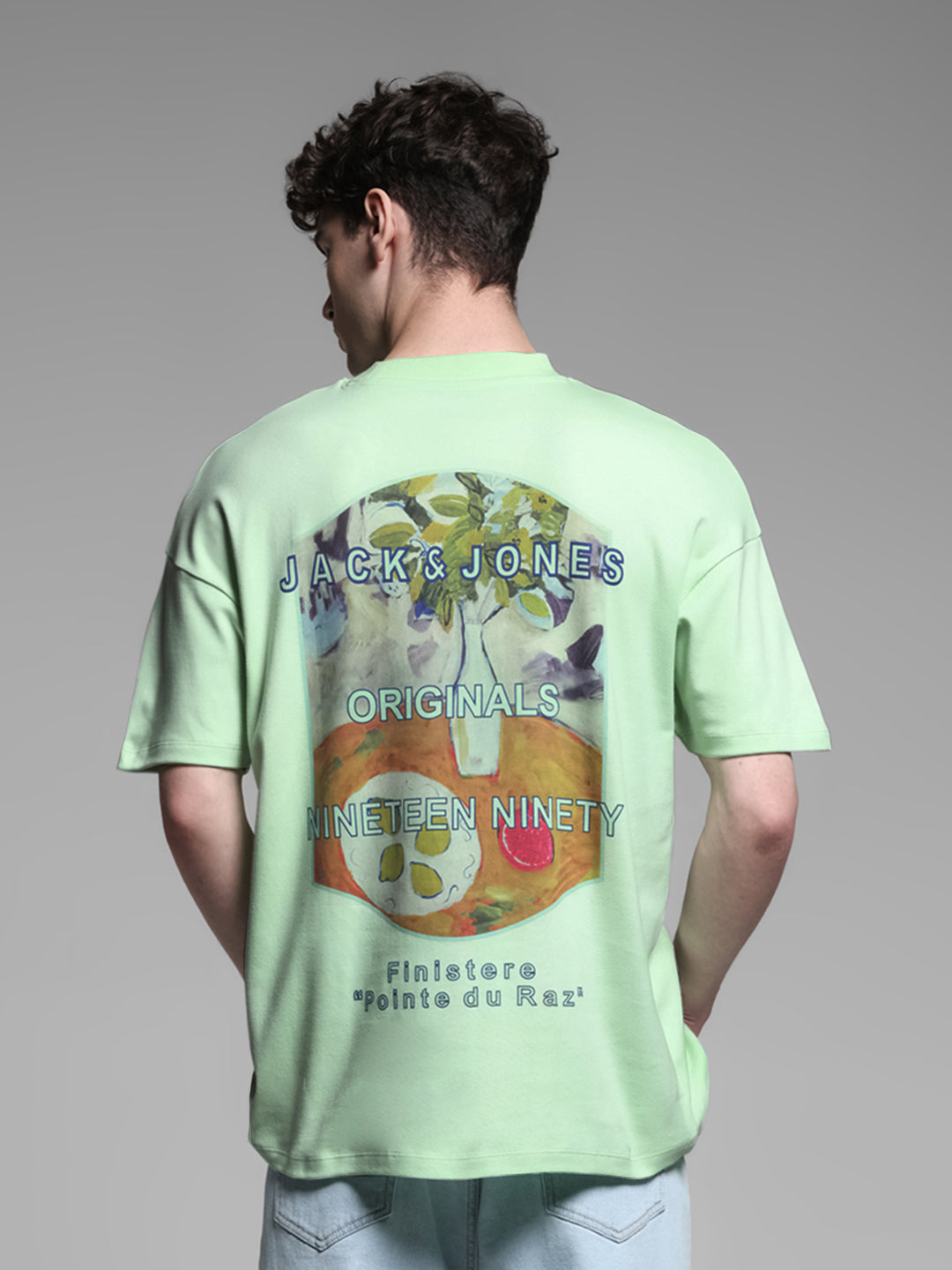 Men's Green Cotton Oversized Graphic Crew Neck T-Shirt - L