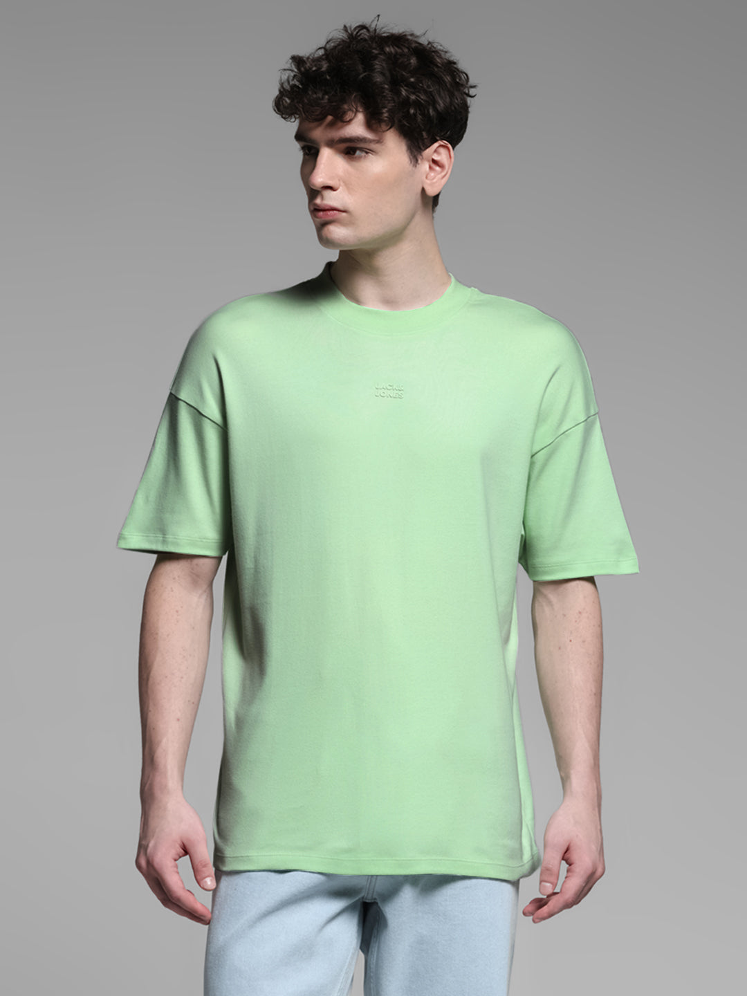 Men's Green Cotton Oversized Graphic Crew Neck T-Shirt