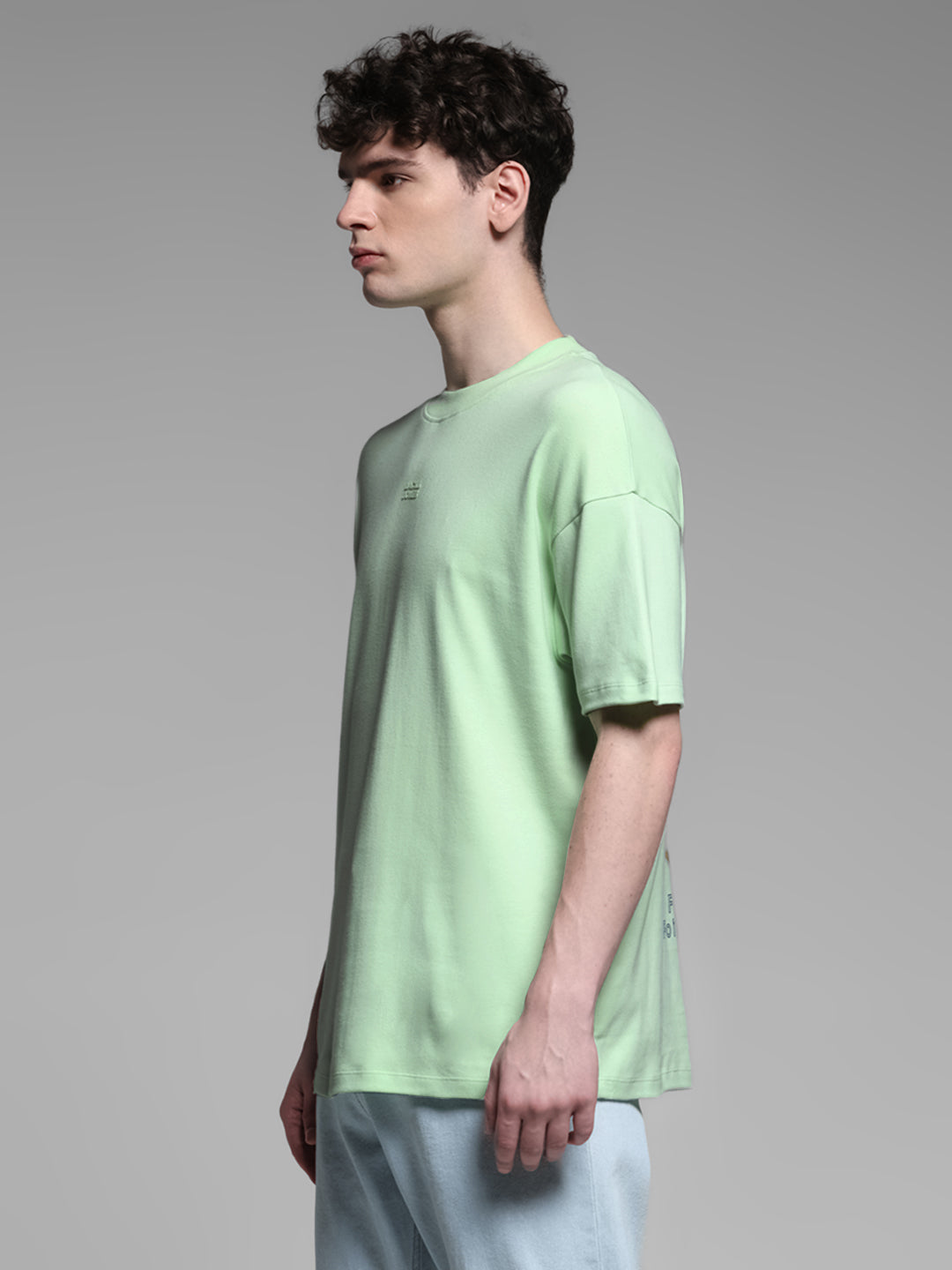 Men's Green Cotton Oversized Graphic Crew Neck T-Shirt