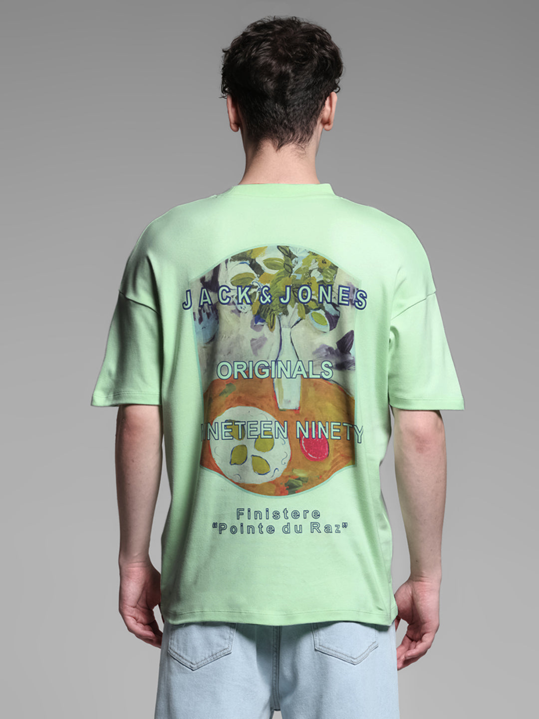 Men's Green Cotton Oversized Graphic Crew Neck T-Shirt
