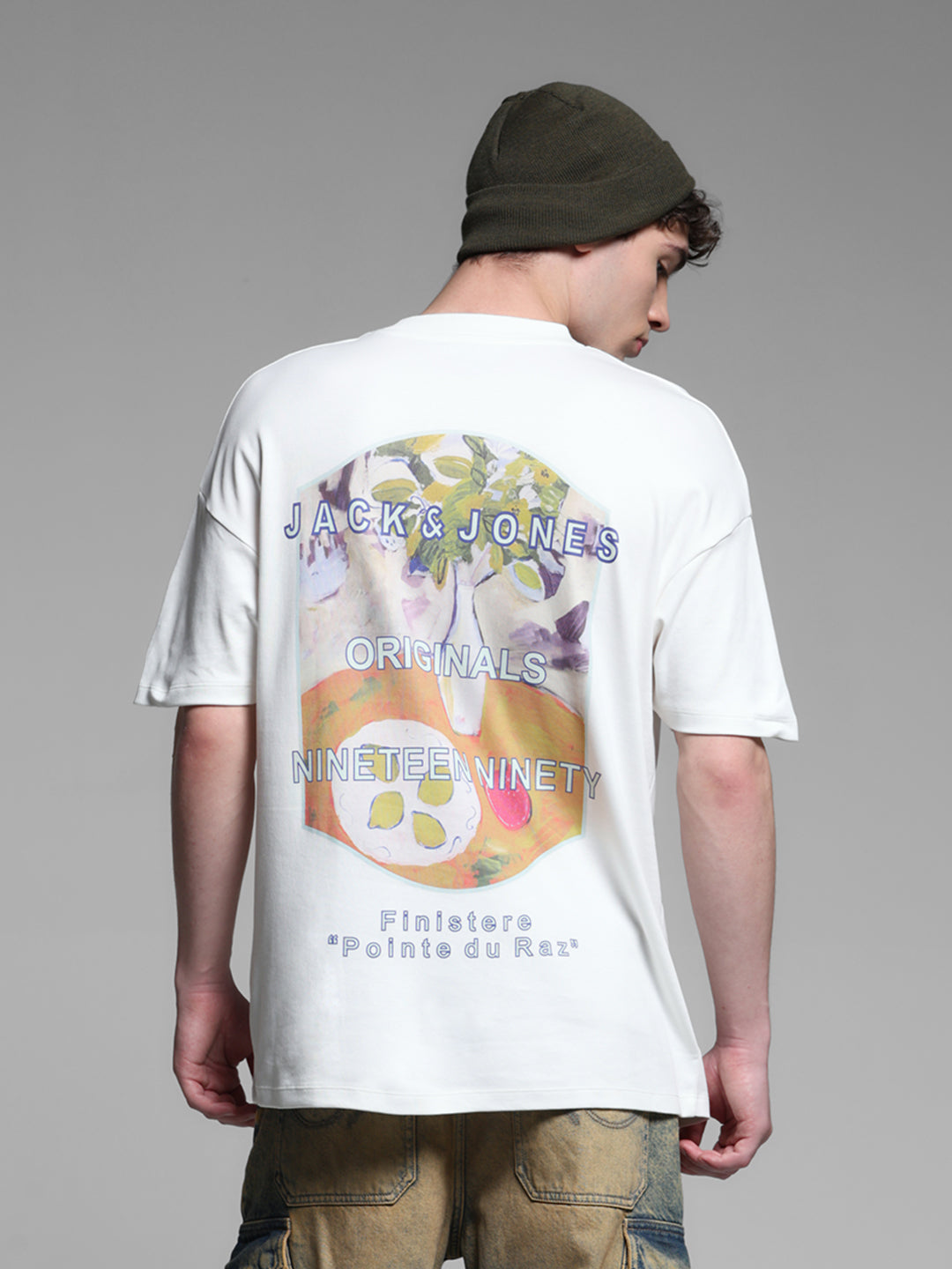 White Printed Oversized Crew Neck T-shirt - S