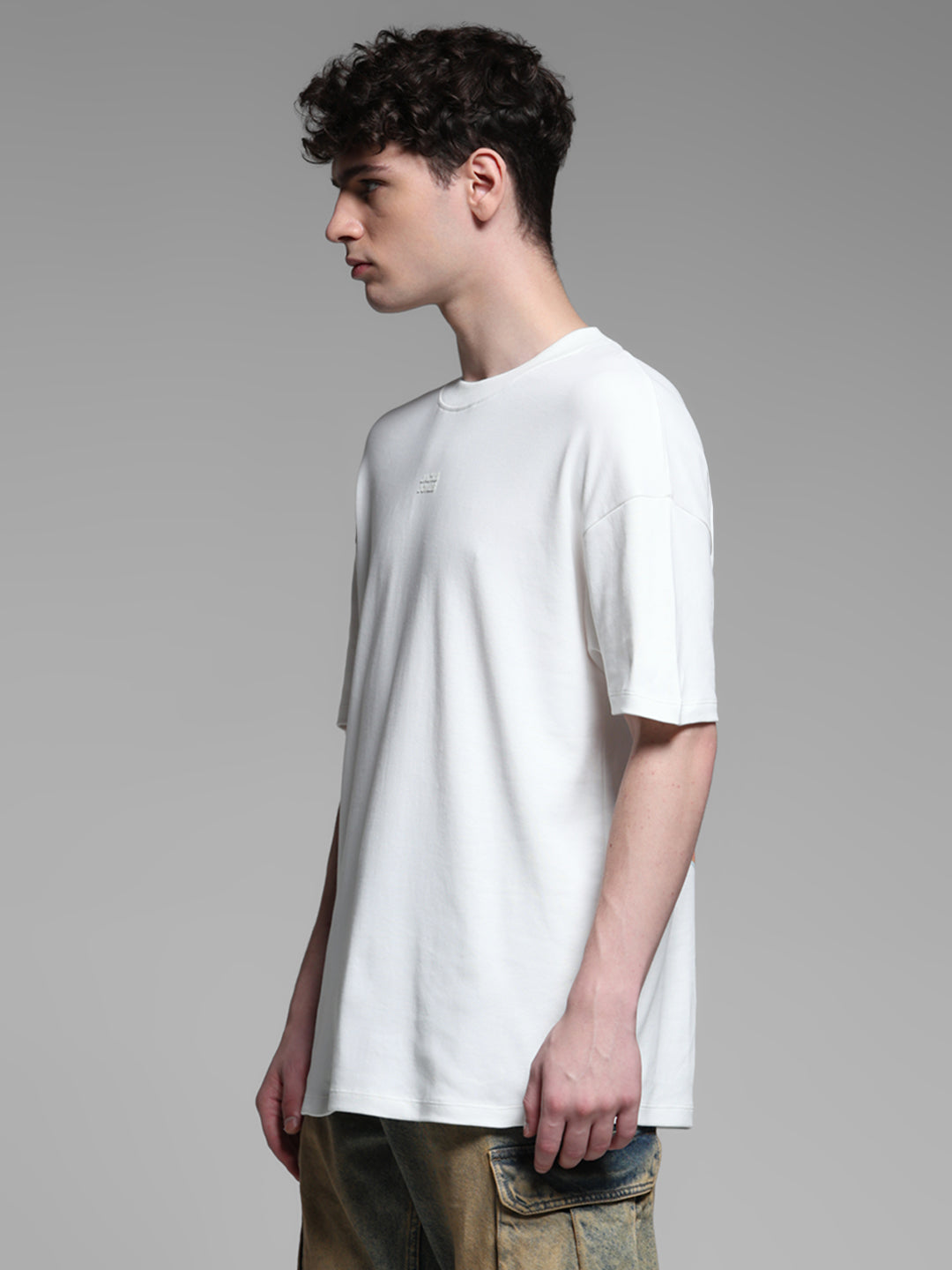 White Printed Oversized Crew Neck T-shirt