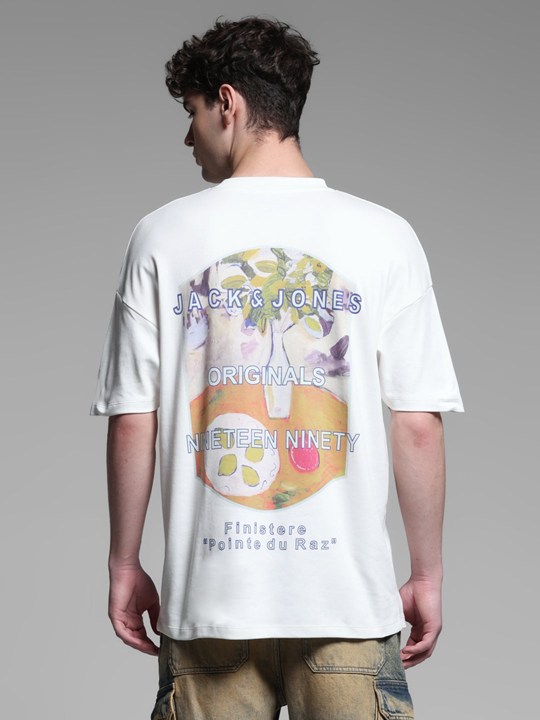 White Printed Oversized Crew Neck T-shirt