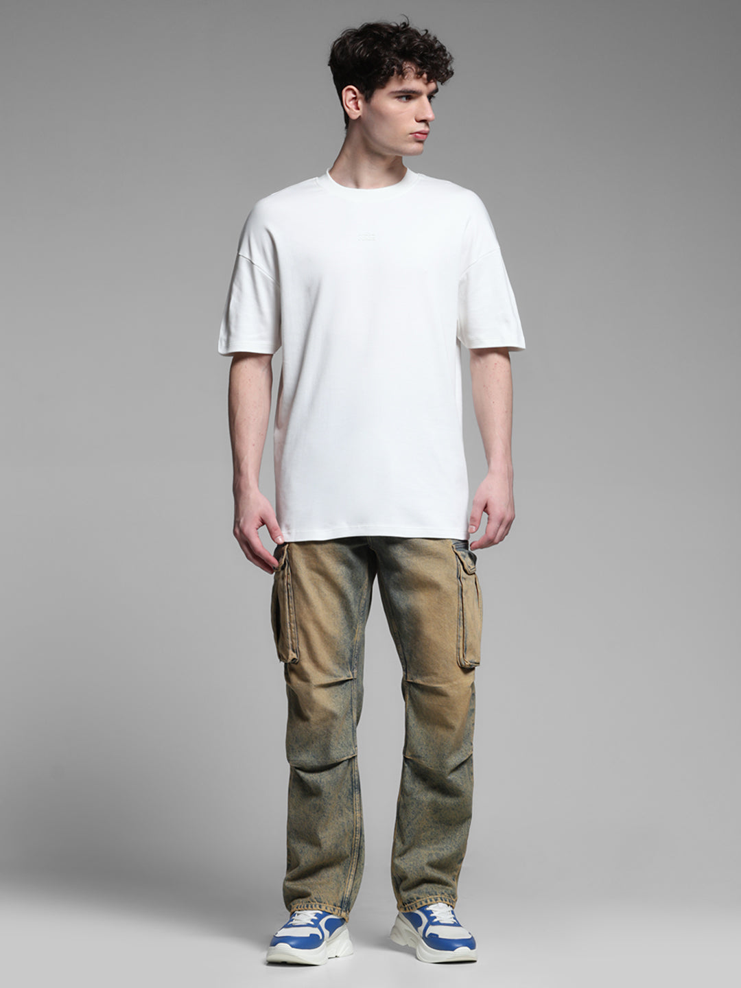 White Printed Oversized Crew Neck T-shirt