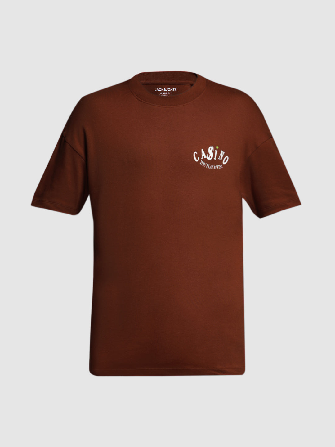 Men's Brown Oversized Cotton Graphic Crew Neck T-Shirt