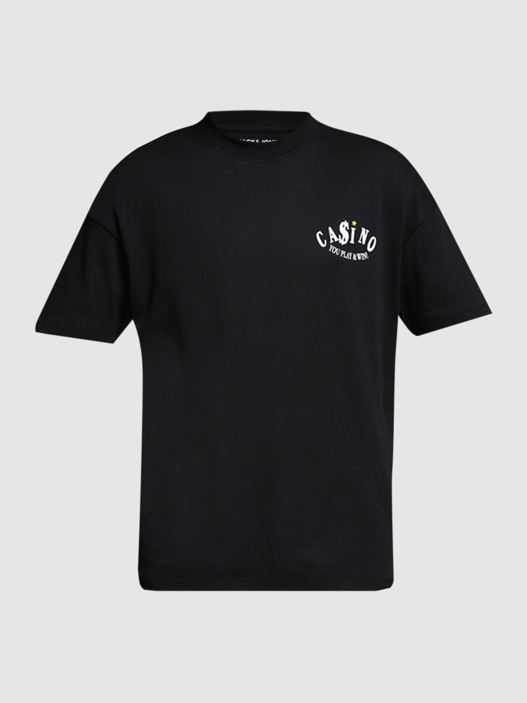 Men's Black Oversized Cotton Crew Neck Graphic T-Shirt