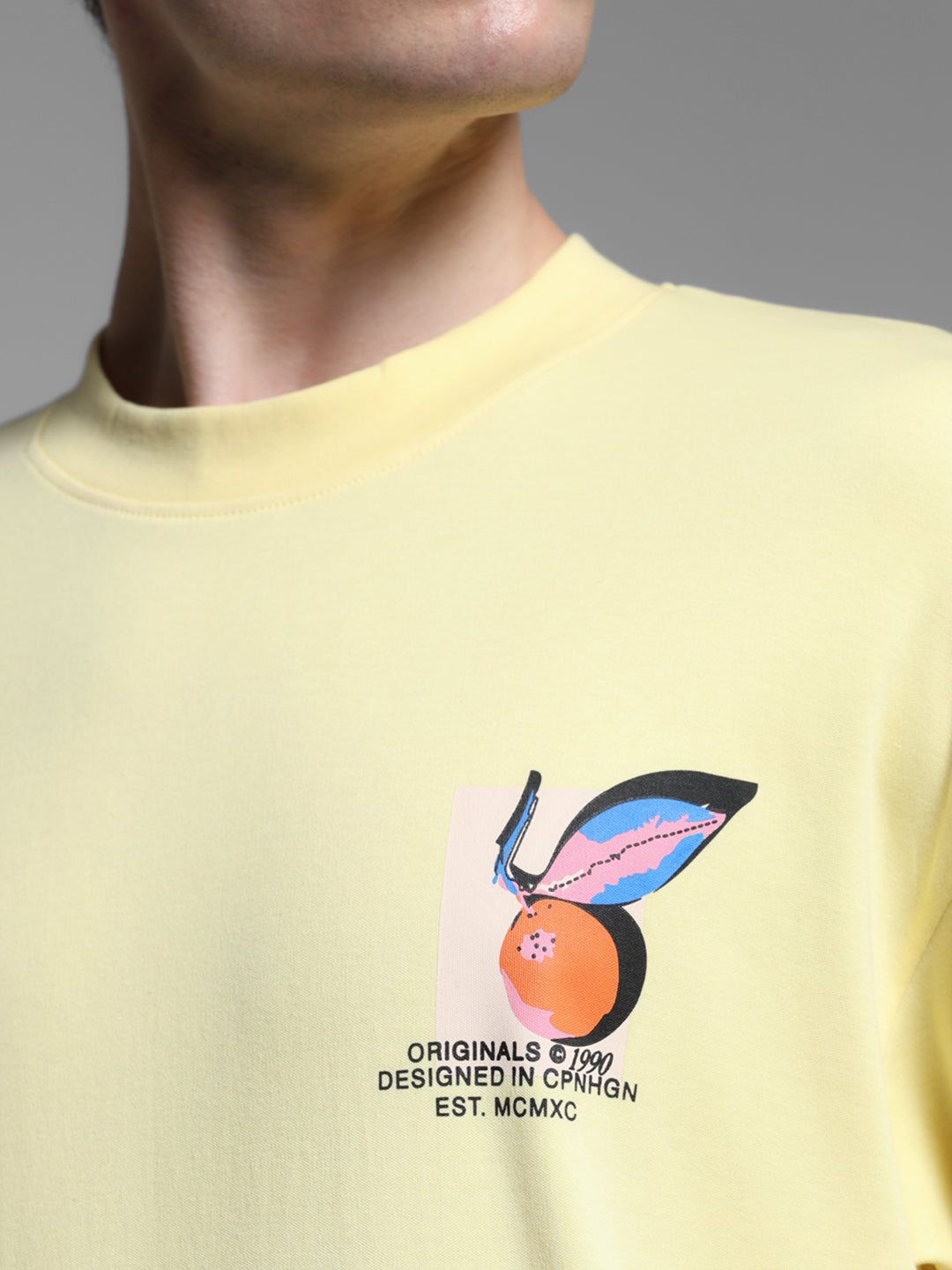 Men's Yellow Cotton Oversized Graphic Crew Neck T-Shirt