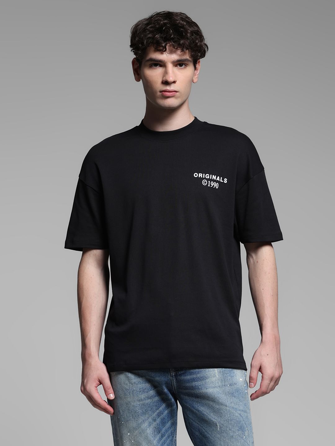 Black Cotton Crew Neck T-shirt