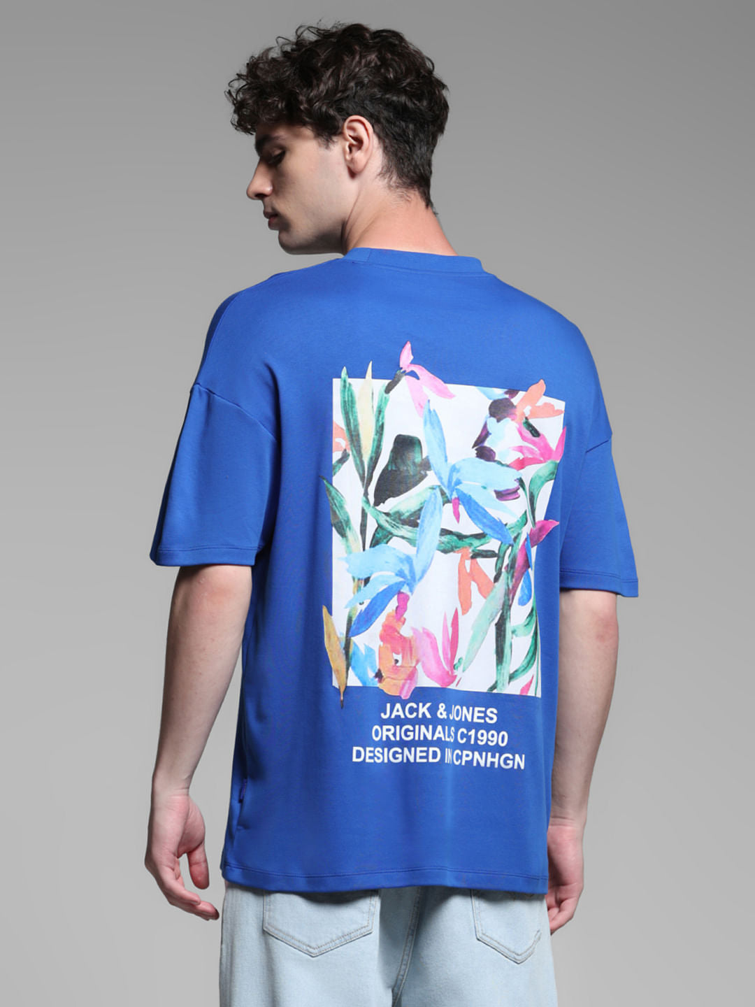 Blue Cotton Crew Neck T-shirt