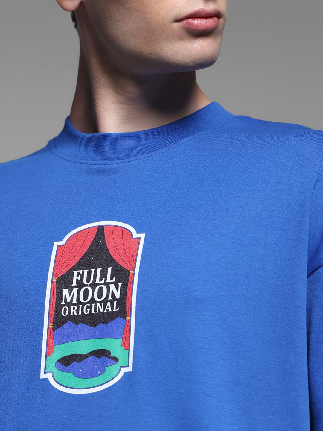 Blue Cotton Crew Neck T-shirt