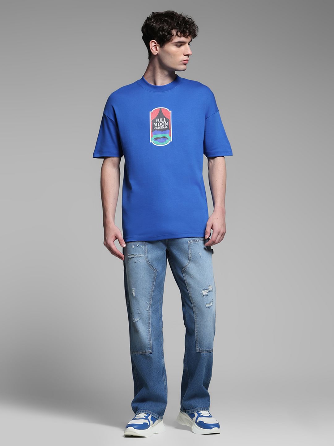 Blue Cotton Crew Neck T-shirt