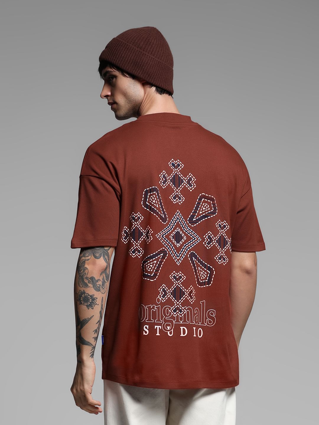Brick Red Cotton Oversized T-shirt - S