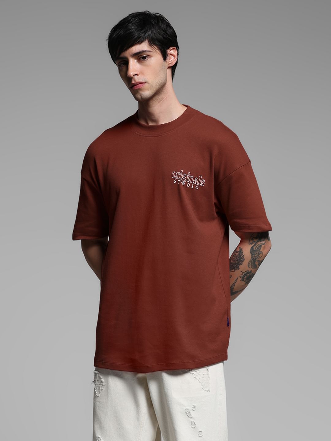 Brick Red Cotton Oversized T-shirt