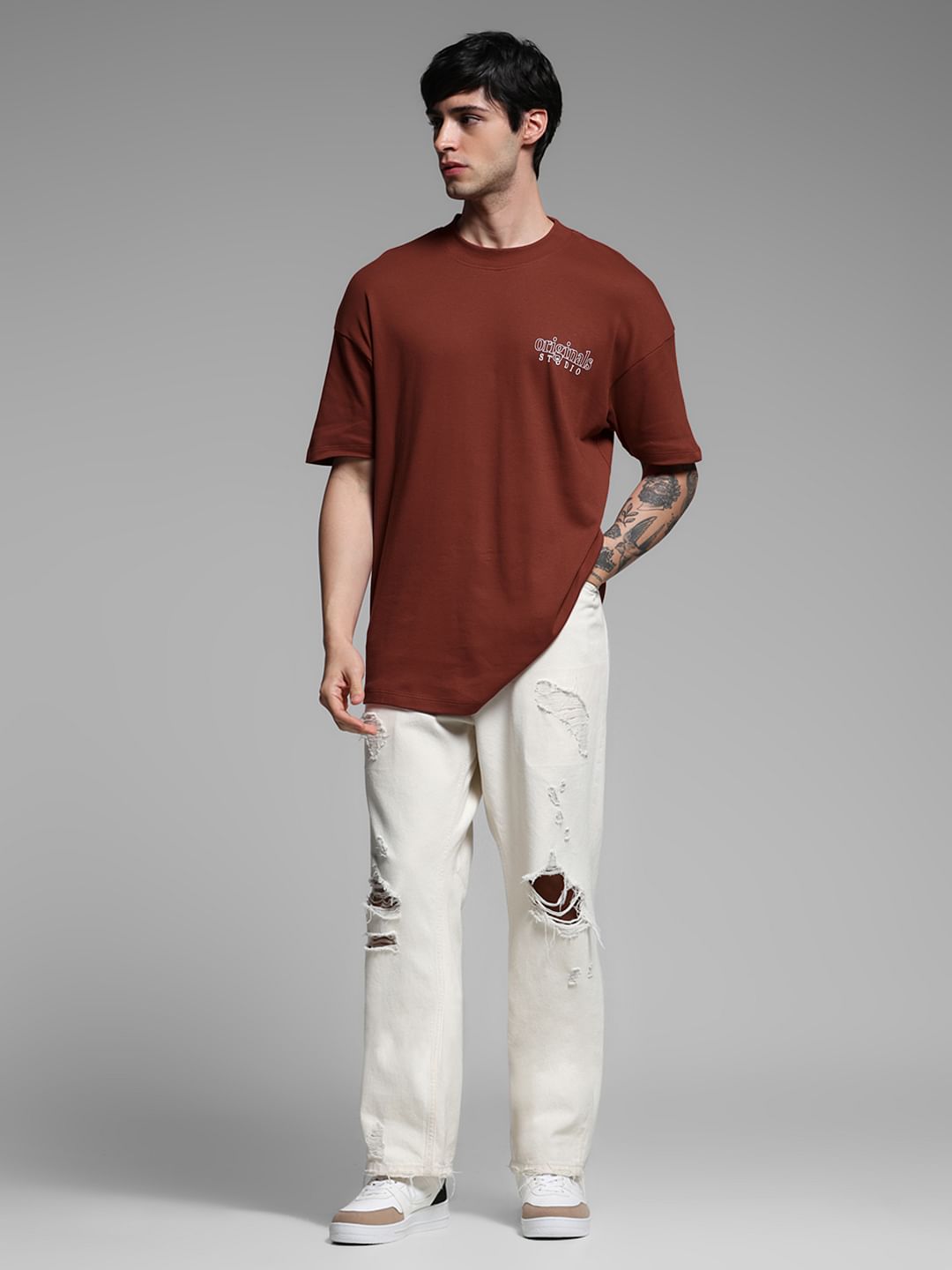 Brick Red Cotton Oversized T-shirt