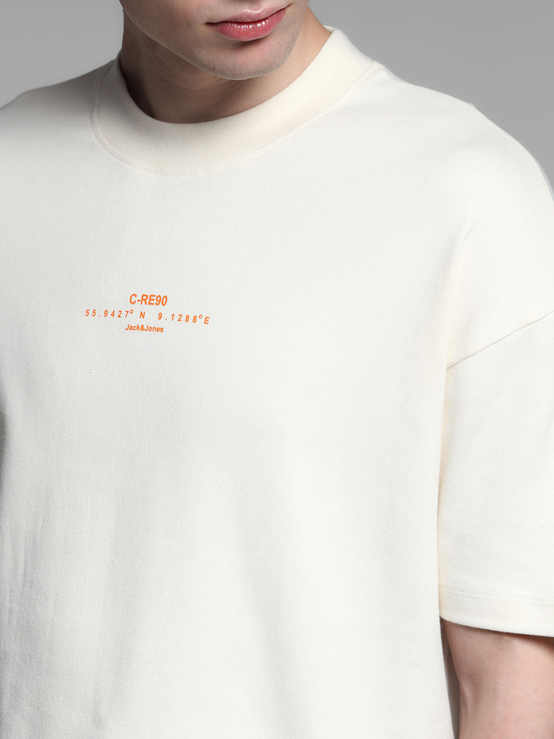 Beige Cotton Printed Oversized T-shirt