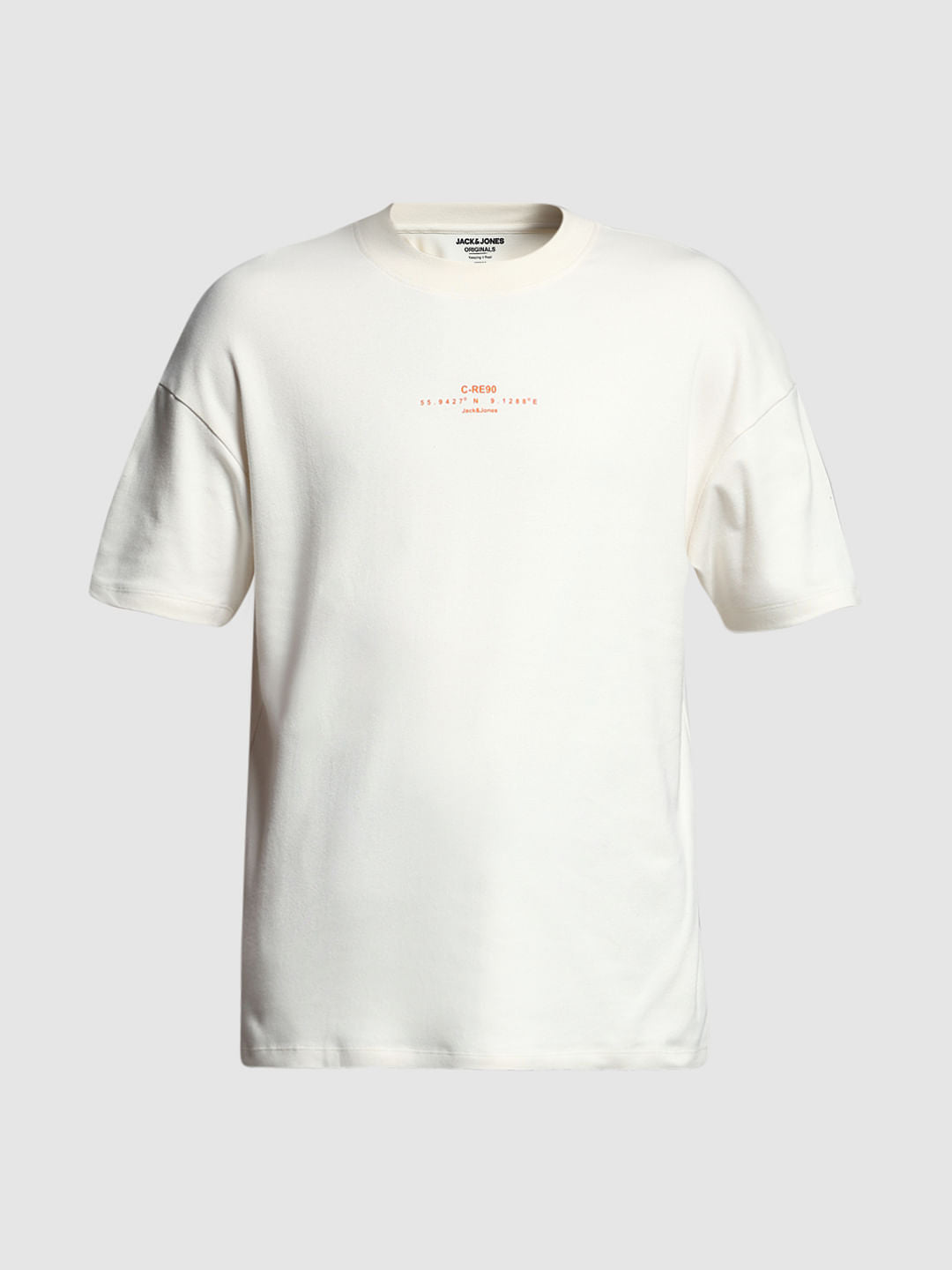 Beige Cotton Printed Oversized T-shirt