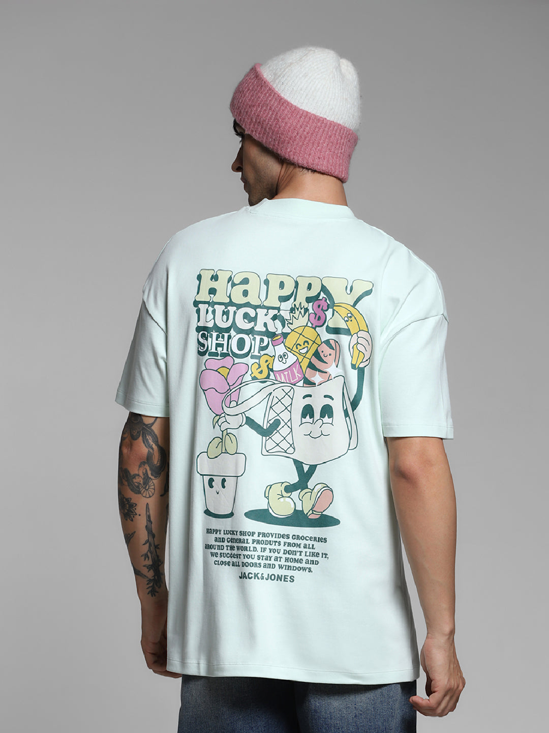 Men's Oversized Cotton Crew Neck Graphic T-Shirt - Clearly Aqua - L