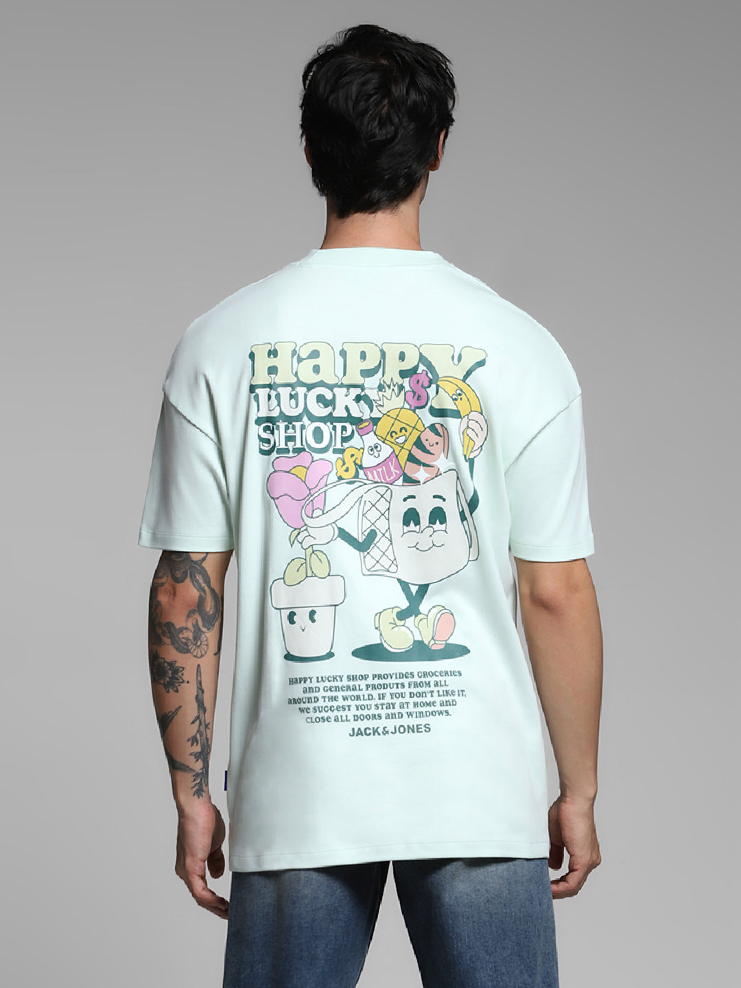 Men's Oversized Cotton Crew Neck Graphic T-Shirt - Clearly Aqua