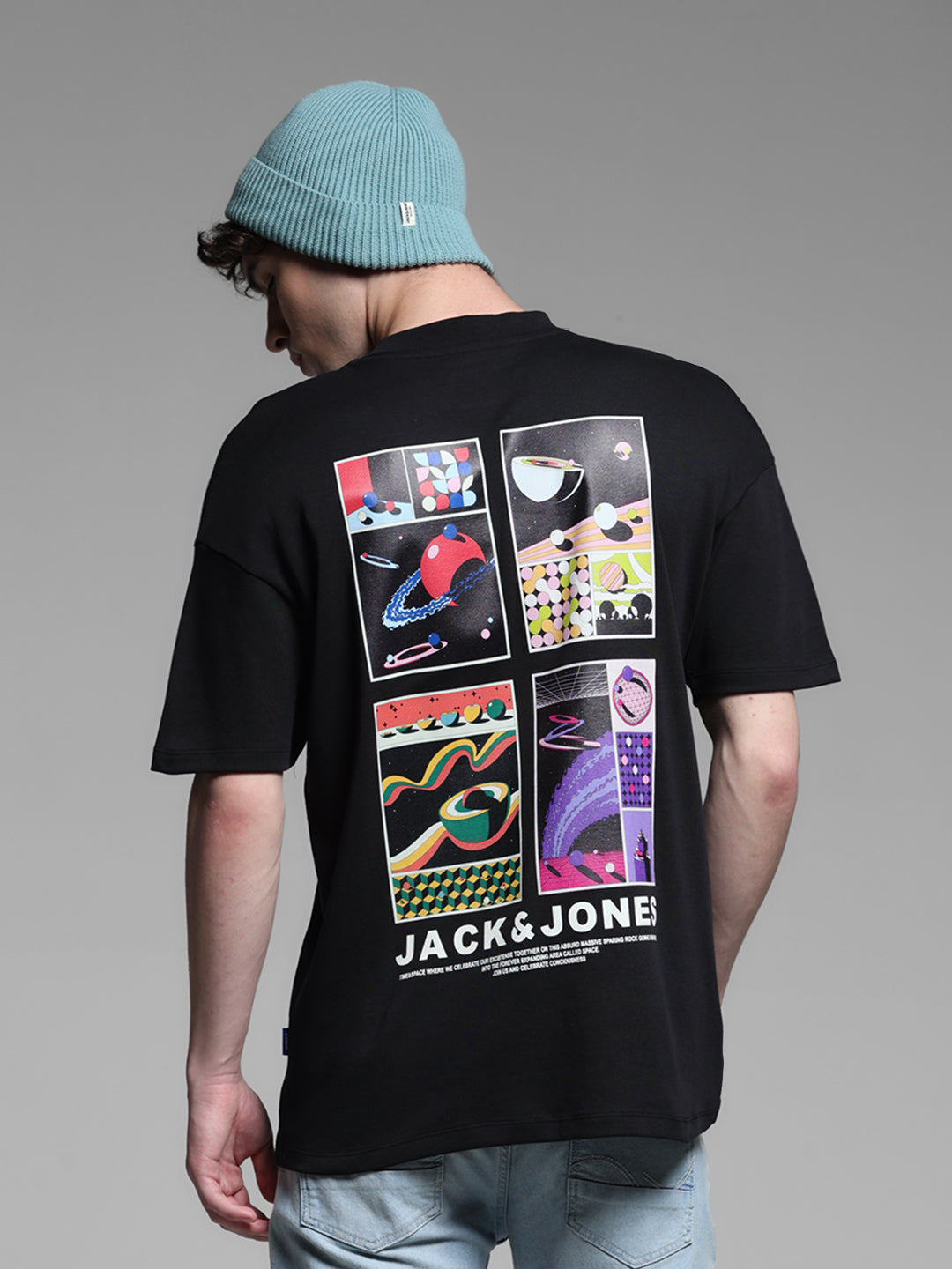 Black Printed Oversized Crew Neck T-shirt - S