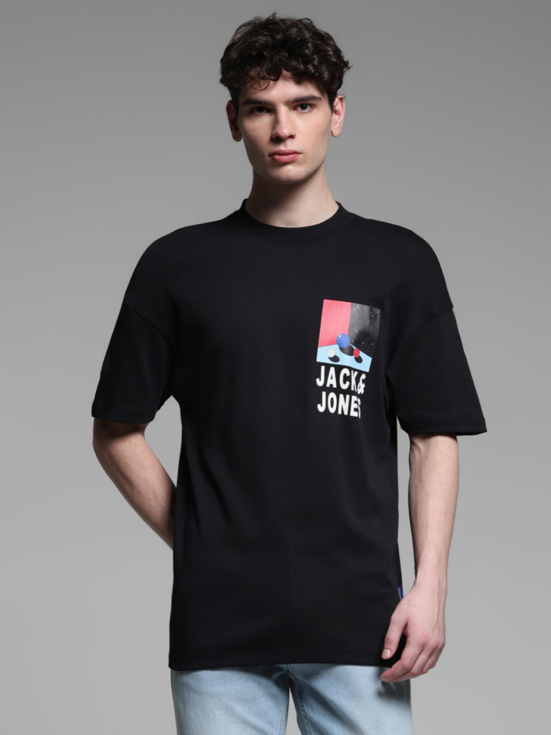 Black Printed Oversized Crew Neck T-shirt